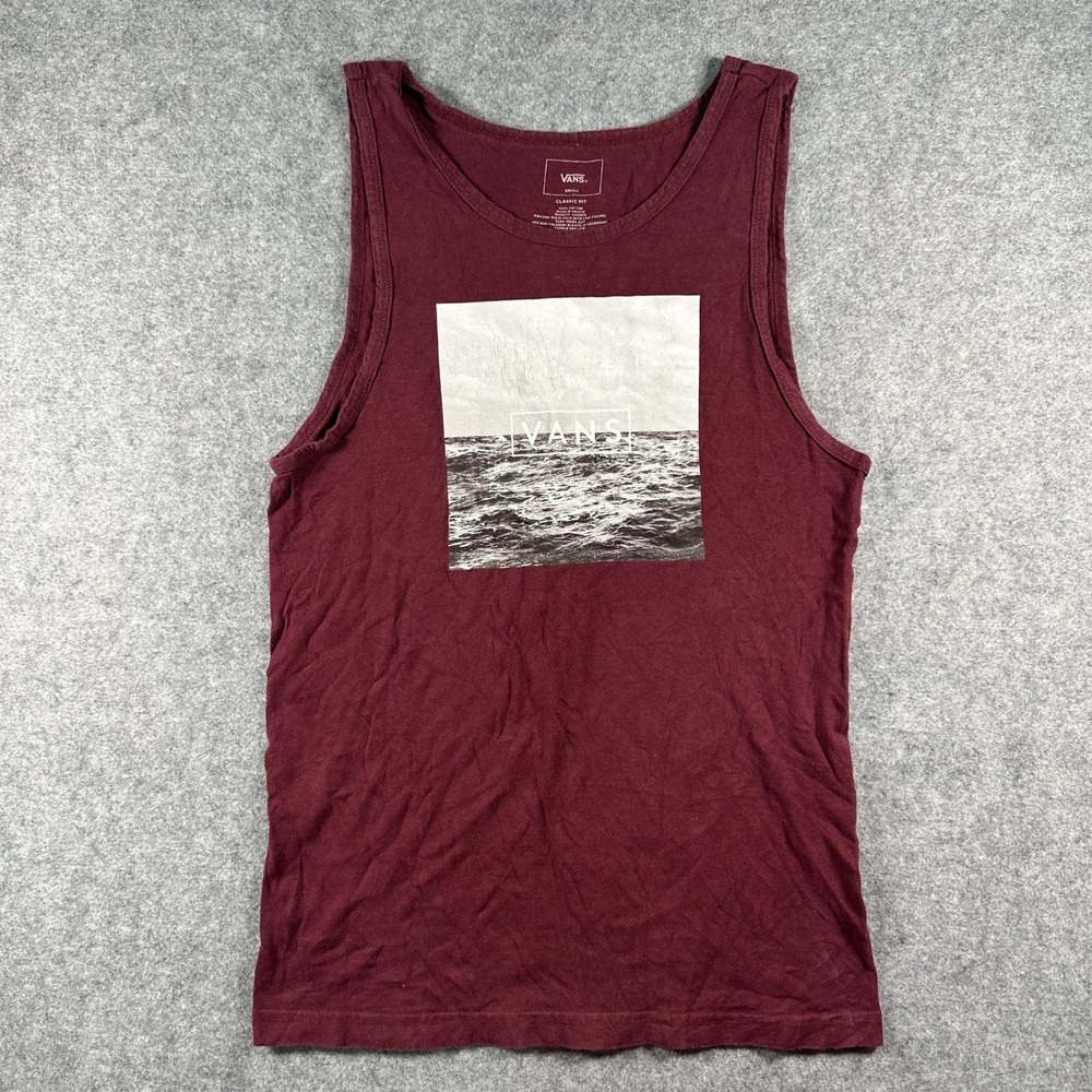 Vans Classic Fit Graphic Tank Top Small Burgundy Ocean Wave Print Cotton